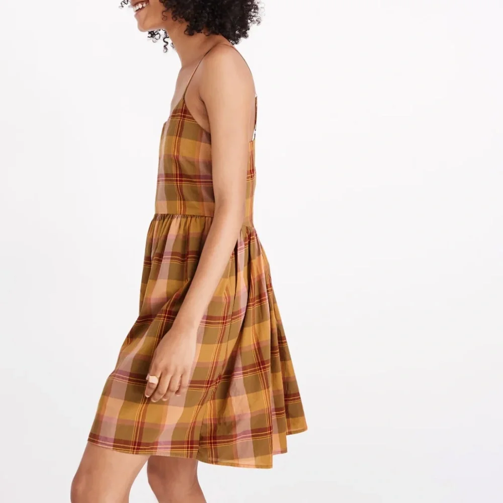 Madewell Plaid Babydoll Cami Dress Madras Spiced Olive M - Picture 2 of 12